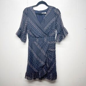 BB Dakota Women's High Waisted Ruffle Sleeve V-Neck Dress Size 2 Party Cocktail